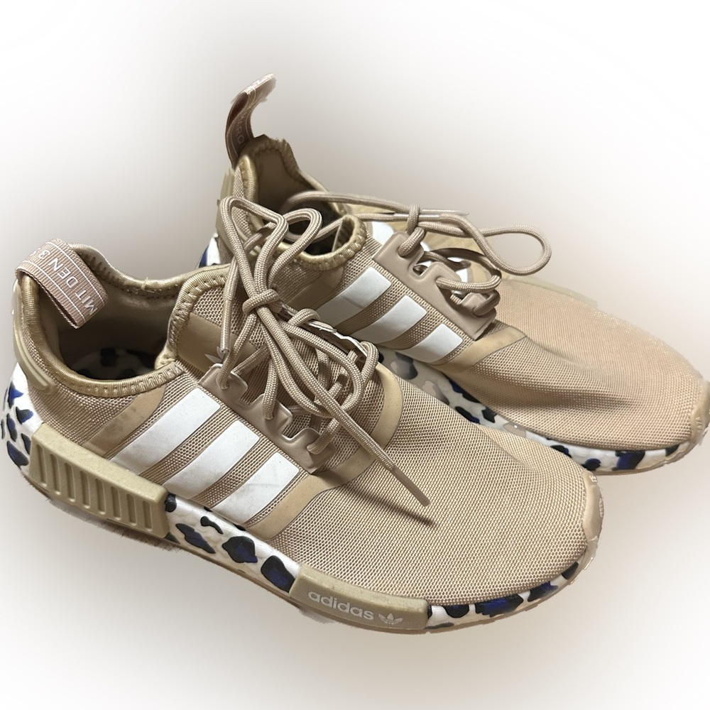 Adidas Kids Pinkish/Beige, White Cheetah Sneakers